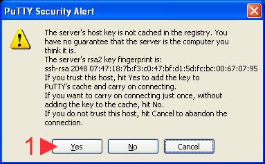 PuTTY Security Alert dialog box
